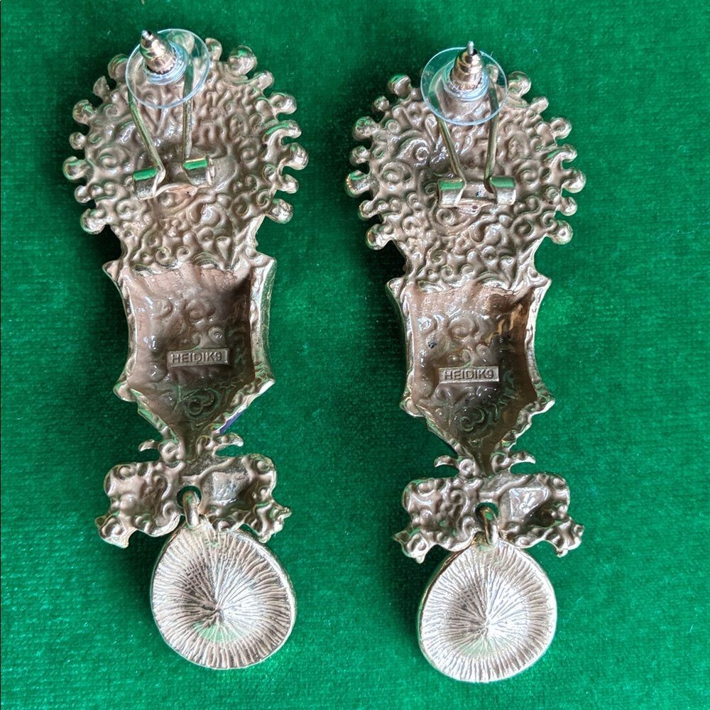 NEW Art Noveau Juno & peacocks signed HEIDIK9 set of necklace/earrings goldtone - Picture 5 of 16